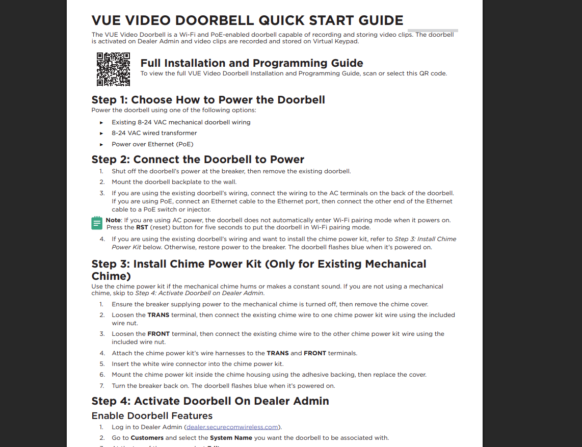VUE Video Doorbell Quick Start Guide | DMP.com