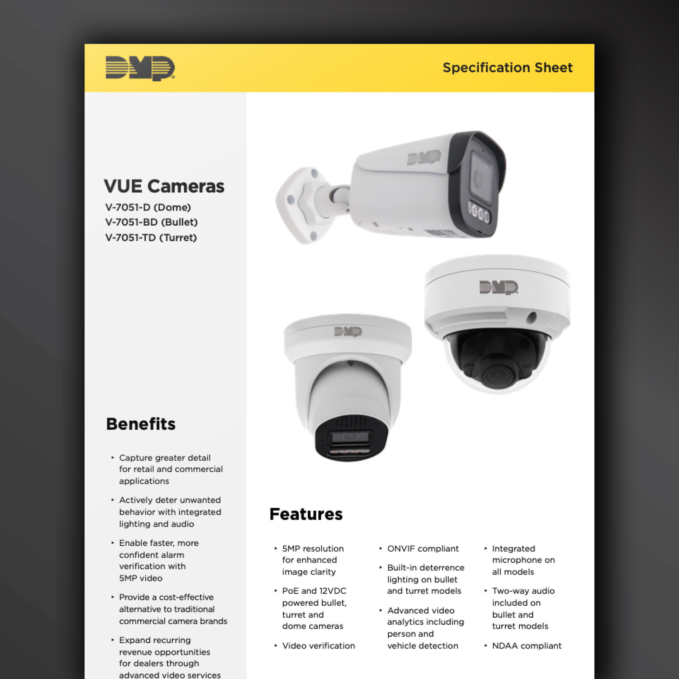 VUE Cameras Spec Sheet | DMP.com
